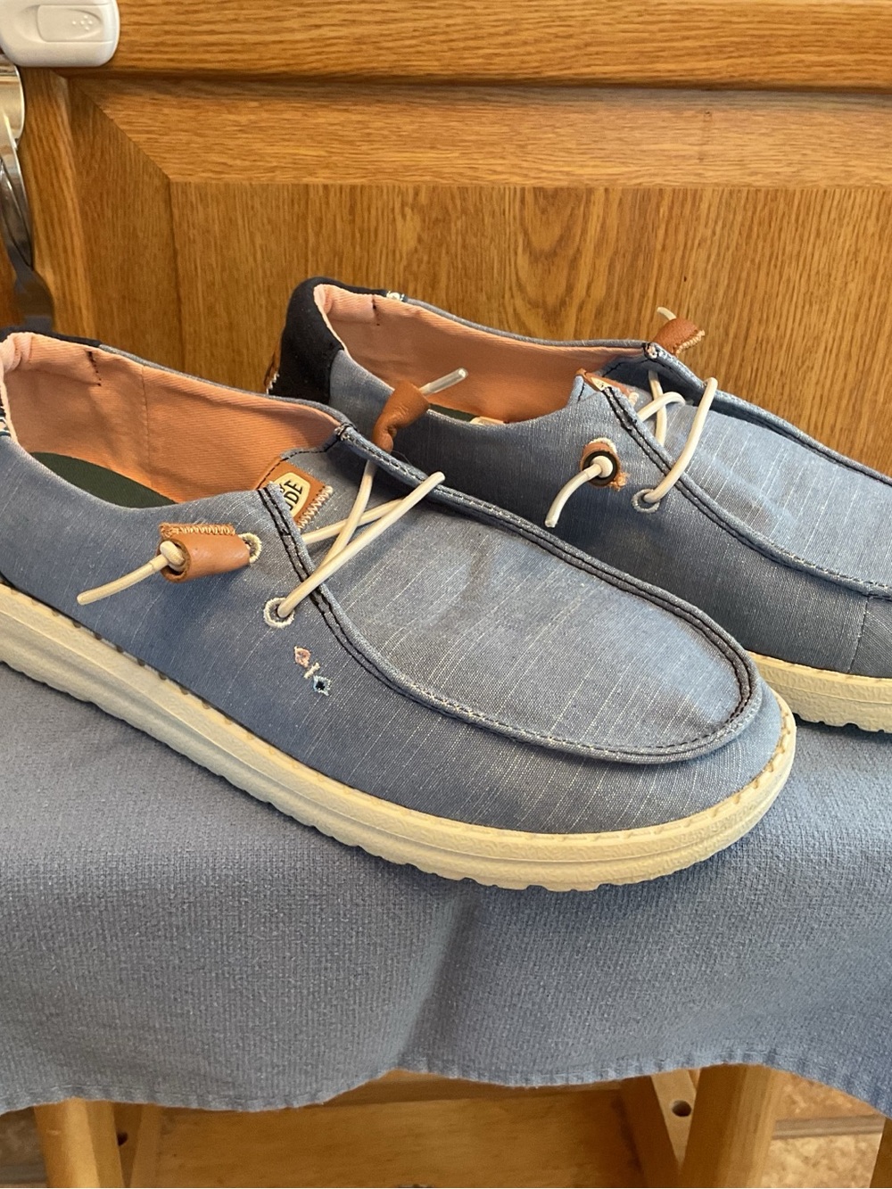 Hey Dude Blue Canvas Boat Shoes with Tan Accents